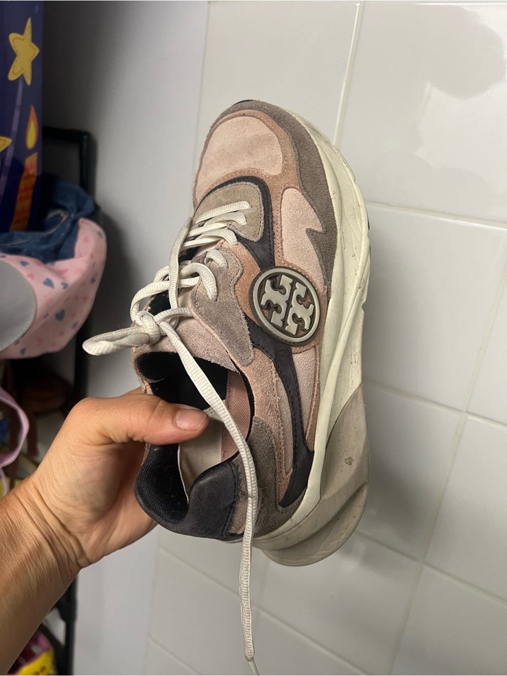 Womens Pink and Gray Fashion Sneaker - Designer-Inspired Logo